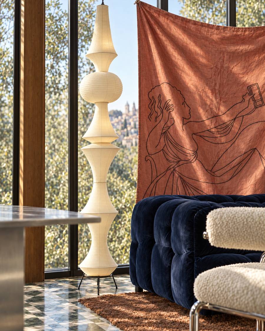 Paper lamp and canvas · the long table, side A, day