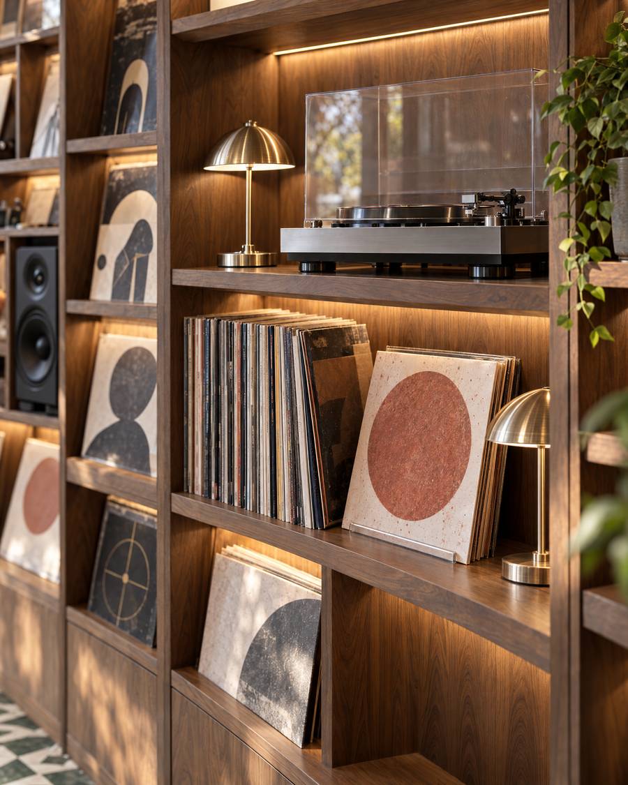 Turntable and sleeves · the record wall, side A, day