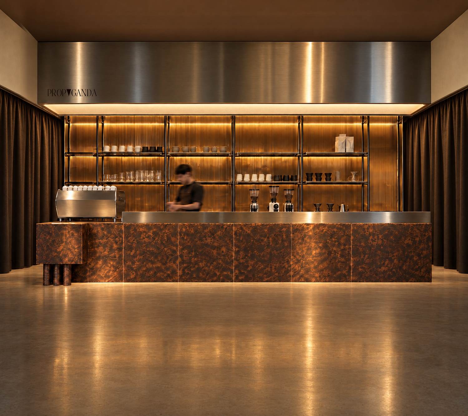 The bar at PROPAGANDA by night